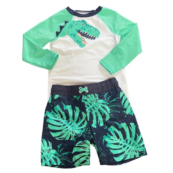 Cat & Jack Other - Boy 4T Swim Trunks + Rash Guard Cat & Jack Dinosaur Summer Bundle